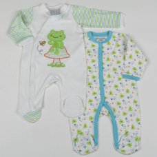 G1474: Baby Boys Frog 2 Pack Cotton Sleepsuits (0-9 Months)